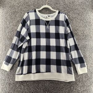 Emily Daniels 1X black white checkered long sleeve pullover sweatshirt